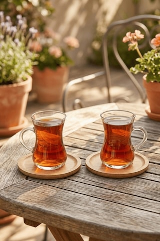 6 Lı Bambu Yuvarlak Çay Tabağı Bardak Altlığı Takımı Seti Mıt1374