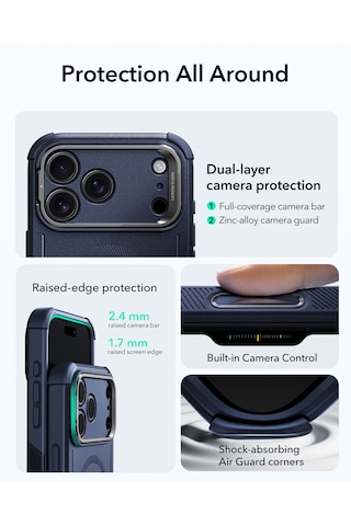 Esr Apple Uyumlu iPhone 17 Pro Max Cyber Tough Magsafe Stantlı Kapak - Lacivert Lacivert