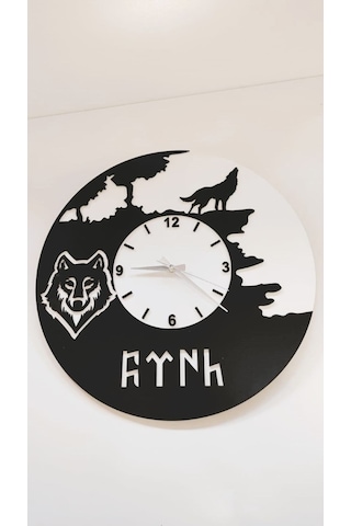 Duvar Saati Türk Temalı Beyaz - Siyah