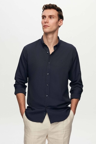 Ds Damat Slim Fit Lacivert Oxford Düğmeli Yaka Kolay Ütülenebilir Nakış Detaylı Pamuklu Gömlek 4HC02ORT03265 Lacivert