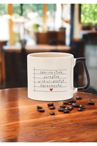 Öğretmenler Günü Kişiye Özel Renkli Kulplu Öğretmen Kupası Siyah