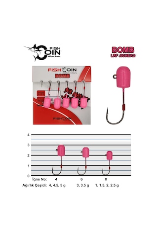 Fishcoin Bomb Jighead Pink Glow 8-1.5 Gr
