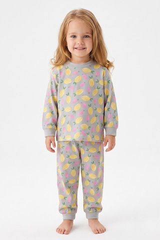 Modanıno %100 Pamuk Ve Baskılı Kız Çocuk Pijama Takımı 9-36 Ay 12741ıs Gri