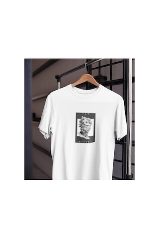 Tarzsokak Unısex Kadın Erkek Alone Yalnız Heykel Mitoloji Dönem Eski Nesne%100 Pamuk Siyah Beyaz T-shirt