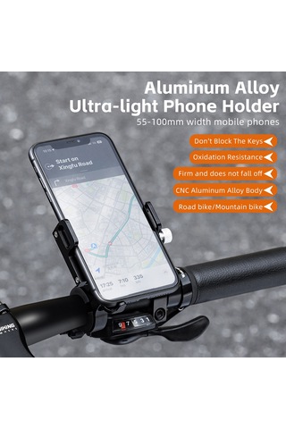 Lemestar Bisiklet Ve Elektrikli Araçlar İçin Aluminyum Gps Telefon Tutucu - Sürüş Güvenliği İçin Sağlam Tutma 55-100mm Telefon, 20-33mm Direk Uyumlu Siyah