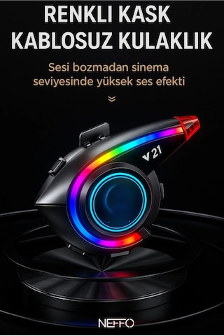 Y21 Bluetooth Motosiklet Kask Kulaklığı Renkli Led Işıklı, İnterkom Destekli, Yüksek Ses Kalites