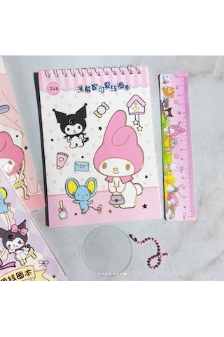 Spiral Not Defterli Cetvelli My Melody Kuromi Model Normal Ve Şeffaf Sticker Dergisi - Model 2 Çok Renkli