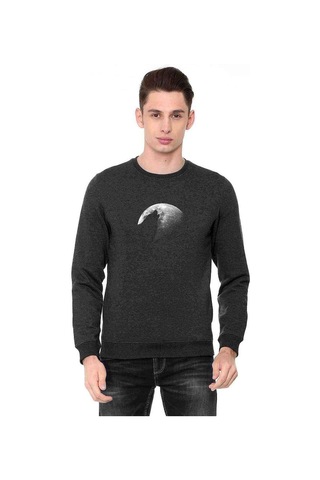 Kurt Dolun Ay Baskılı Füme Antrasit Erkek Örme Sweatshirt