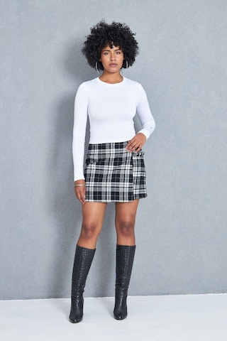 Kadın Siyah Ekoseli Toka Detaylı Mini Etek Dm2029 Siyah