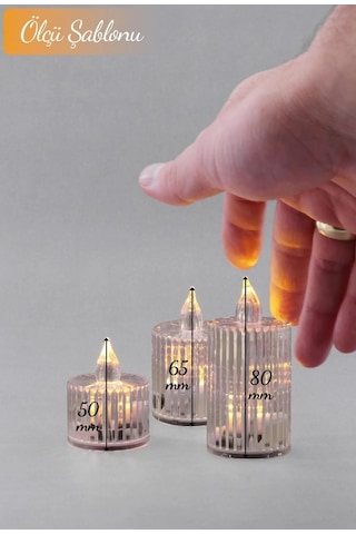 3lü Kristal Desenli Led Mum Seti Pilli Dumansız Alevli Ledli Dekoratif Yapay Mum Beyaz