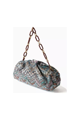 Missoni Mıssonı Lurex Örgülü Büyük Kese, Şık & Göz Alıcı Çanta, Ikonik Zigzag Desen Omuz Çantası Mavi