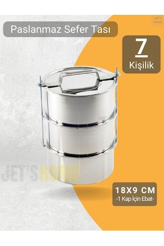 3 Lü Sefer Tası 18x9 Cm Yemek Taşıma Kabı Paslanmaz Çelik No:4 Kapasite 7 Kişilik Metalik Gri