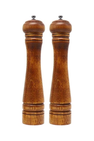 Gövdeli Komple Ahşap Tuz Karabiber Değirmeni Baharat Öğütücüsü Büyük Boy 21 Cm 2 Adet Bambu