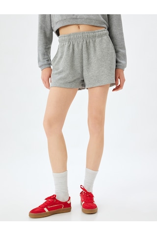Koton Mini Şort Cepli Üç İplik Beli Lastikli Rahat Kalıp Gri 5sak70012ek Gri