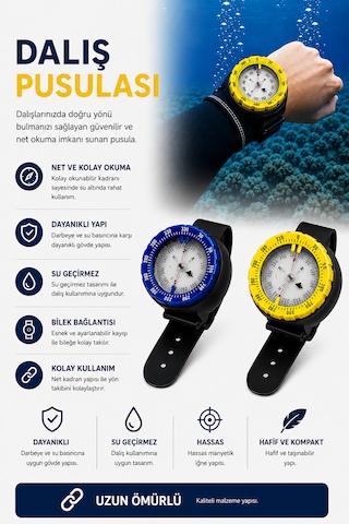 Dalış Pusulası Compass Mavi - Siyah