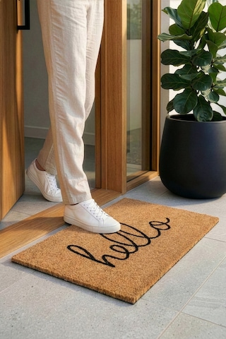 Coco Hello El Yazısı Kıl Kapı Önü Paspası 40x60 3681 Natural