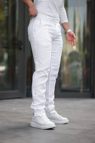 Erkek Rahat Keten Pantolon Beyaz