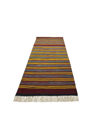 Zehra Abla Halı Yeni El Dokuma Otantik Devasa Çizgili Yahyalı Yün Kilim 7057 Çok Renkli