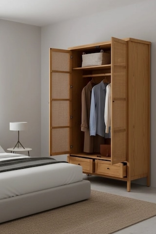 Altea Rattan Detaylı Masif Gardırop Ahşap
