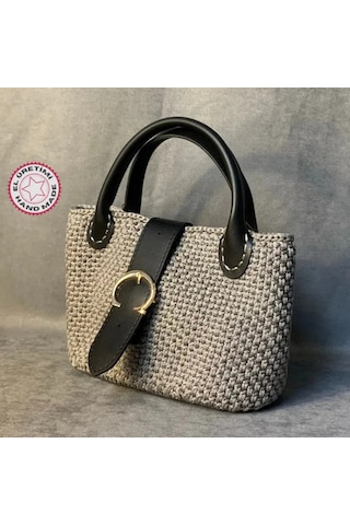 Uretti - Esra 6723 - El Örgüsü Gri Makrome İp Çanta Gri