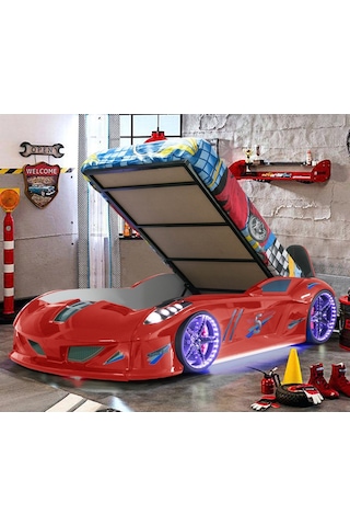 Arabalı Yatak , Kırmızı Jaguar Bazalı Arabalı Yatak,Full Ledli Kırmızı