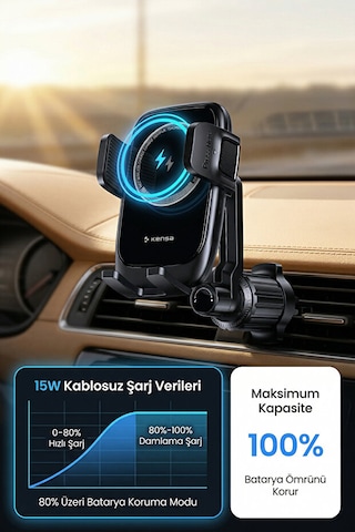 15w Kablosuz Şarj Destekli Sensörlü 360 Derece Ayarlanabilir Araç İçi Telefon Tutucu 1