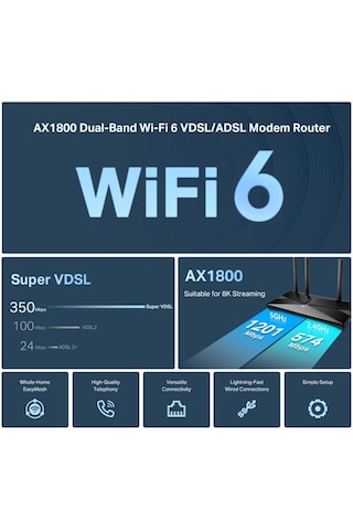 Tp-link Archer Vx1800v Ax1800mbps Dual Band Wifi 6 Vdsl/adsl Modem Router