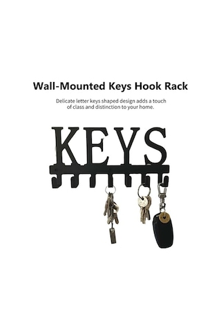 Novahub Kancalı Kanca Rafı Anahtar Şeklinde Duvara Monte Kanca Rafı Çivi Delme Depolama Kancası Paslanmaz Mutfak Havlu Kancaları Askısı Siyah