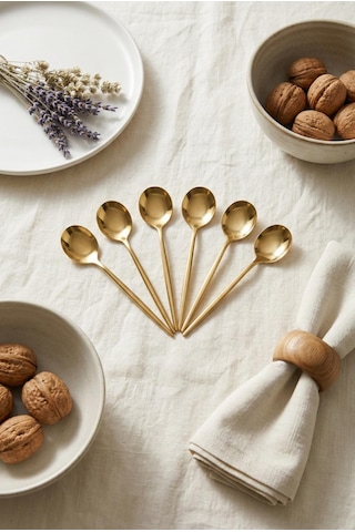 6'lı Lüks Gold Paslanmaz Çelik Çay Kaşığı Seti 13 Cm Gold