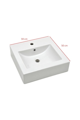 Ece Banyo - Sekura Kare Lavabo 59 Cm Tezgah Üstü Beyaz - 7736