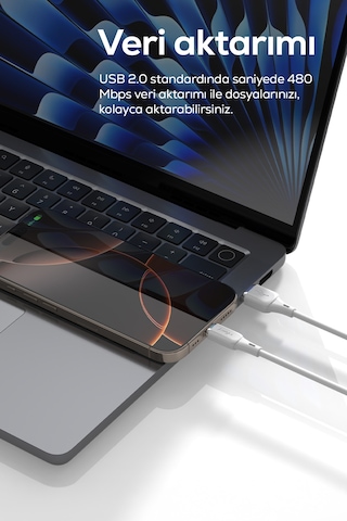 Usb-a To Lightning Hızlı Şarj Kablosu 12w 2.4a, 480mbps, 1.2m, İphone, İpad Uyumlu Beyaz-v205002
