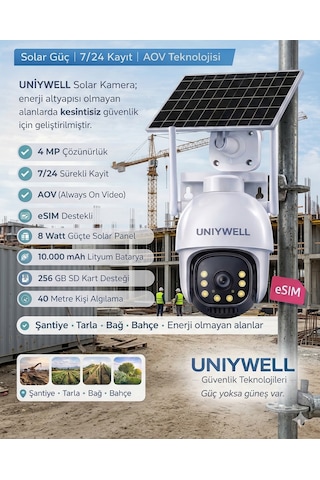 Uniywell Avo 4 Mp Solar Panelli 4g Ve Esım Destekli Kablosuz Güvenlik Kamerası Internet Paketi + 64 Gb Sd Kart l