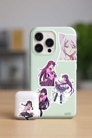 Monogatari Anime Telefon Laptop Bullet Journal Yapışkanlı Folyo Sticker Paketi 26 Adet Çok Renkli
