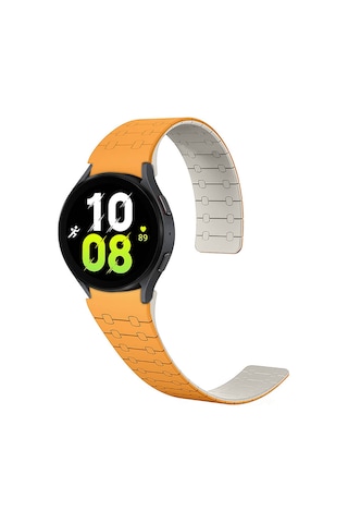 Galaxy Watch Uyumlu 5 40mm Zore Krd-111 20mm Çizgili Desenli Silikon Kordon-turuncu