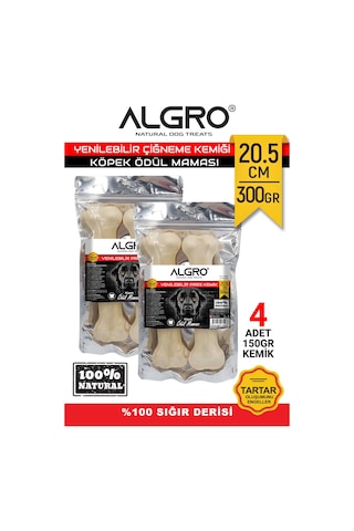 Algro Doğal Sığır Derisi Köpek Ödül Kemiği 20.5 CM 2 x 300 G