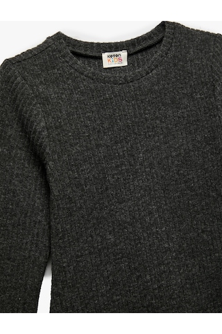 Koton Bisiklet Yaka Viskon Karışımlı Uzun Kollu Elbise Antrasit 6wkg80021ak 939