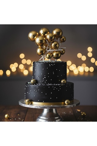 Disko Top Altın Gold Pasta Ve Tatlı Üzeri Dekoratif Süs