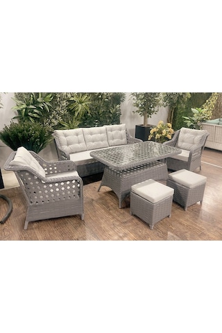 Filamak Rattan Bahçe Balkon Mobilyası 3 1 1 Masa Oturma Grubu Bora Deluxe Gri