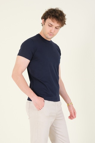 Giyim Dünyası Erkek Sıfır Yaka Basic T-shirt Lacivert 001
