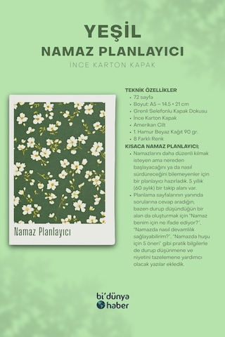 5 Yıllık Namaz Planlayıcı Defterim - Yeşil Çok Renkli