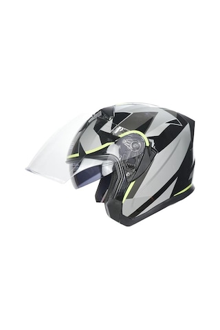 Rhkc 528 Çenesiz Vizörlü Yazlık Kask Gri - Neon Sarı - Siyah