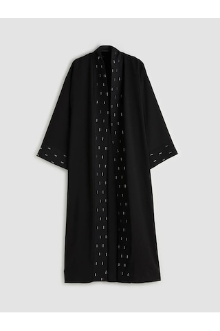 Lc Waikiki Siyah Şal Yaka Taşlı Oversize Kadın Kimono