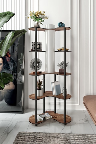 Mariposa Lambader Raflı Kitaplık Ceviz Ceviz