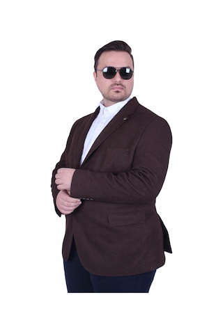 Mocgrande Erkek Büyük Beden 4 Drop Blazer Şönili Ceket 500602 Kahverengi Kahverengi
