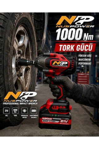 Nuspower 1000 Nm Kömürsüz Somun Sıkma Makinesi 21v 10 Pilli Profesyonel Darbeli Vidalama Kırmızı