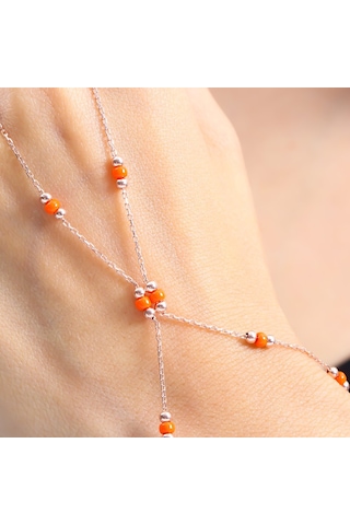 Turuncu Boncuk Detay Rose Renk Gümüş Şahmeran Rose Gold