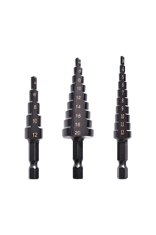 Kangvka 3'lü Hss Nitrid Kaplı Siyah Basamaklı Matkap Ucu Seti 3-12, 4-12, 4-20mm Altıgen Saplı Delme Ve Genişletme Aleti - Opp Paketli