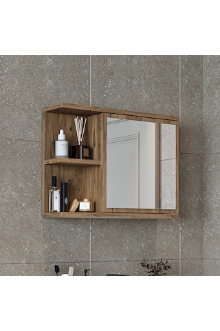 Kulpsuz Tek Kapaklı Mat Suntalam 60 Cm Aynalı Banyo Üst Dolap Atl Atlantik Çam