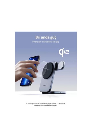 Aukey Lc-mc312-gy Magfusıon Z Qı2 15w Katlanabilir 3 Ü 1 Arada Mıknatıslı Kablosuz Şarj Cihazı