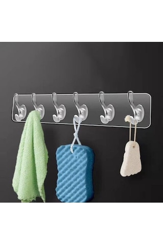 Kendinden Yapışkanlı Güçlü Şeffaf Askılık - Kapı Arkası Mutfak Duvar Banyo Askı 6'Lı Diğer